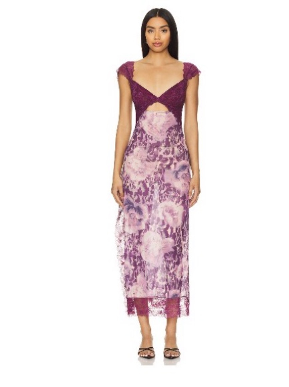Free People Purple & Lilac Floral Lace Midi Dress
